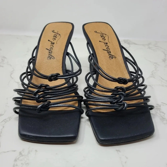 Free People Black Leather Strappy Heeled Sandals 37 - Picture 3 of 7
